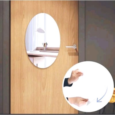 Picture of Oval Shape Adhesive Mirror Sticker for Wall Tiles, Bathroom, Bedroom, 5/10 Inches, Unbreakable, Moisture Proof, DIY Decoration (CLEAR)