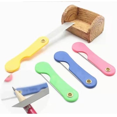 Picture of 4 Pcs  Pencil Knife, Stainless Steel Multi Utility Knife Mini Paper Cutter Knife, Auto Lock, Portable Mini Knife, Art & Craft Stationery Paper Cutter Knife (Pack of 4) (Multicolor)