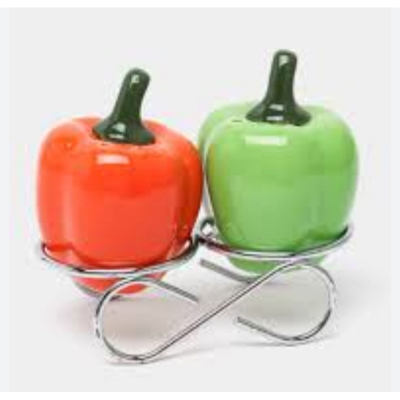 Picture of 2 Capsicum Dining Table Cruet Set with with Stand for Salt Pepper and Seasoning (Multicolor)