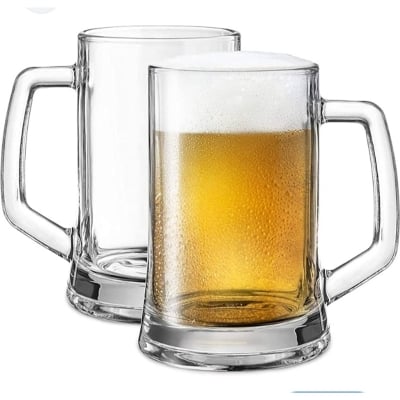 Picture of Heavy duty Drinking Glass Mug with Handles, Freezable Glass 500ML (CLEAR)