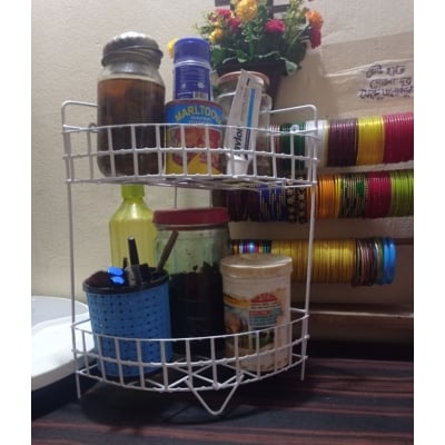 Picture of Kitchen Organiser 2 Layer Metal Corner Shelf Stand spice jar pot Rack for Kitchen Accessories-Multipurpose 2 layer Shelf (1 Pcs) (White)