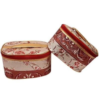 Picture of Elegant Floral Print Makeup Organizer Box - Premium Fabric Cosmetic Storage Case (Multicolor)