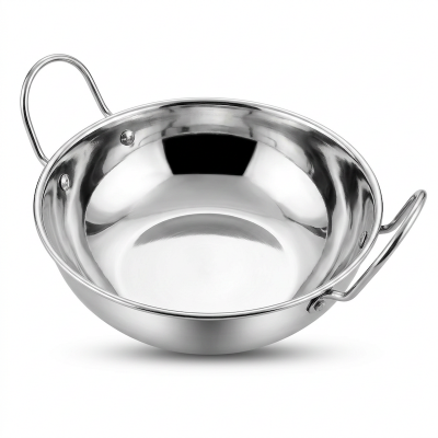 Picture of Induction Cooker Mini Steel Korai 8 inches Frying Pot Induction Frying Pan Pots for Cooking Stainless Steel Pans Hot Pot Saucepan (Silver)