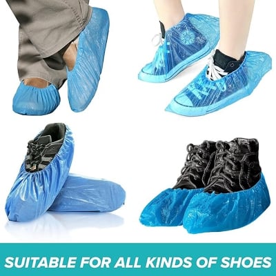 Picture of 30 Pcs  Disposable Shoe Cover Blue Non Slip Ultra Thick Waterproof Indoor Boot Covers Floor Carpet Protectors Protect Against Dirt One Size Fit all (Light blue,Int: One size)