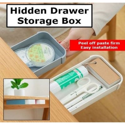 Picture of Self adhesive Table Storage Drawer Organizer Box 1 pcs Pencil Tray Desk Hidden Under Desk Stand Self-adhesive under-drawer Storage Box (Blue)
