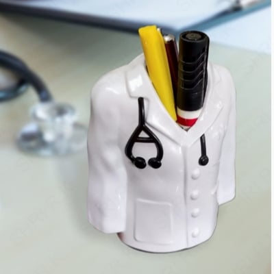 Picture of pencil stand pen holder Doctor Coat Pen Pencil Holder Stand for Desk and Offices Tables (White)