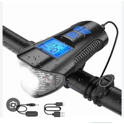 Picture of Waterproof Bicycle Light Speed miter USB Charging Bike Front Light Flashlight Handlebar Cycling Head Light Horn LCD Screen (Black)