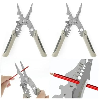 Picture of Wire Stripper Multi Tool, Multifunctional Crimper Cable Cutter, Cable Stripper, Electrician Stripping Tool and Cable Stripper for Electrical Installation, Cutting, Stripping and Scissors (Silver)