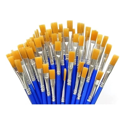 Picture of 12 pcs artist brush Children's Paintbrushes with Flat Nylon Hair,Coloring Paintbrush Set with Yellow Tip for Art Class,Parties,School (Blue)