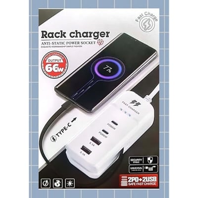 Picture of 66W Mobile Charger With 4 Ports/66W Fast Charger 2 Type-C & 2 USB with Type-C Cable/Fast Rack Charger (White)