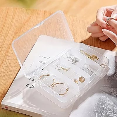 Picture of 1 Pc Jewellery Case Organiser With Adjustable Dividers 10 Grid, Storage Box Case Makeup Home Organizer, Transparent (Double sided, Plastic White) (White)