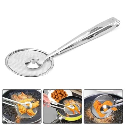 Picture of Stainless Steel Mesh Strainer Tongs Oil Filter with Clip for Filter Oil-frying Multi-functional BBQ Filter Clamp Strainer Kitchen Tools (Oil Filter Tongs) 2 Pack (Silver)