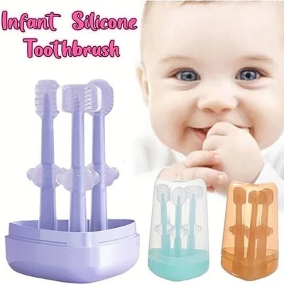 Picture of Baby 3-Peice Oral Care Set Silicone Tongue Cleaner, Gum Messaging, and Toothbrush Toddler (Multicolor)