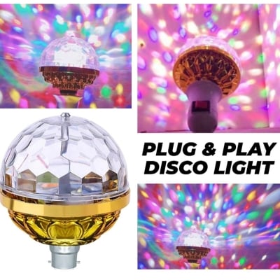 Picture of 360 Degree Rotatable Golden Jumbo Disco Bulb Dj Party Bulb for Party and Home Single Disco Ball (Ball Diameter: 7 cm) (Multicolor)