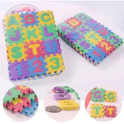 Picture of 36 pcs Colorful Mini Foam Mat Interlocking Alphabet and Numbers Mats Novelty Mini Alphabet Letters Numbers Puzzles Blocks Mini Puzzle for Mini House Floor Accessories Decor (Multicolor)