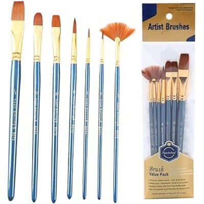 Picture of Paint Brush Set 7 Pieces Professional Paint Brushes Artist Brushes Nylon Hair Brushes Assorted Shapes for Watercolor Oil Acrylic Painting (Blue)