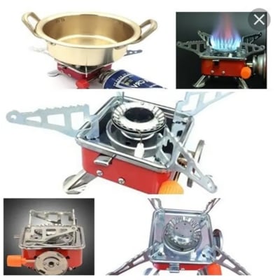 Picture of Mini Portable Outdoor Gas Stove Strong Fire Burner Camping Stove Folding Hiking Picnic Cooker Tourist Equipment Survival (Silver)