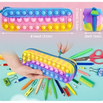 Picture of Push Fidget Toy 1 pcs Silicon Unzip Bubble Large-Capacity Student Storage Stationery For Kids Adults Squeeze Sensory Toy (Rainbow) - Pencil Bag (Multicolor)