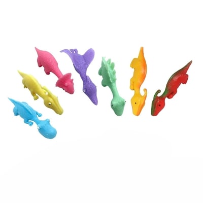 Picture of 2PCS Dinosaur Finger Toys, Rubber Stretchy Flick Dinosaur Finger Slingsht Fun Rubber Dinosaur Finger Slingshots for Kids Gifts( Random Color) A Tiny Scroll Game  (Multicolor)