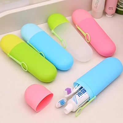 Picture of 1pcs Travel Toothbrush Holder Box Toothpaste Holder Organizer Box Tube Cover Case Toothbrush Cap Lid Box (Multicolor)