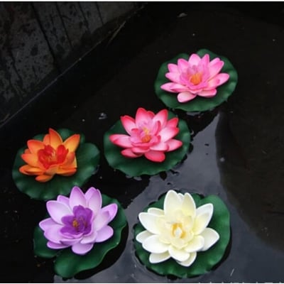 Picture of 2pcs Fake Flowers for Decoration Artificial Flowers Bulk , Blooming Lotus Water Lily Pond Plants Floating Pool Flowers Decor Outdoor Backyard Patio Pool Decor Accessories (Multicolor)
