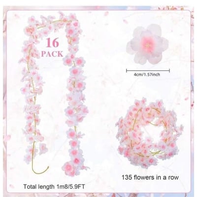 Picture of 1pcs Artificial Cherry Blossom Flower Vines Artificial Flowers for Outdoors Hanging Silk Flowers Garland for Wedding Party Home Decor Japanese Kawaii Decor (Pink)