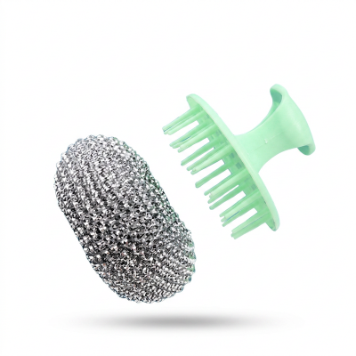 Picture of Kitchen Cleaning Brush Household Stainless Steel Wire Ball With Removable Handle Dish Washer- 1 Pcs (Multicolor)