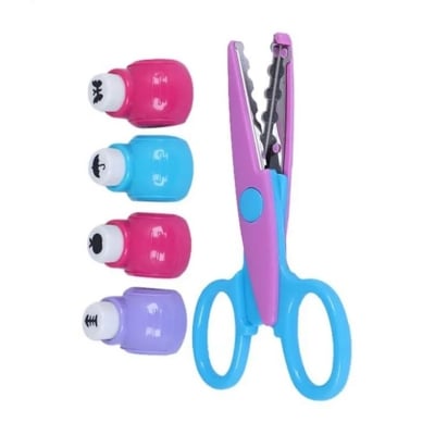 Picture of Crafts Assorted Design Metal Plastic Designer Paper Scissors Mini Craft Punch DIY Gift Pack (5 Pieces) (Multicolor)