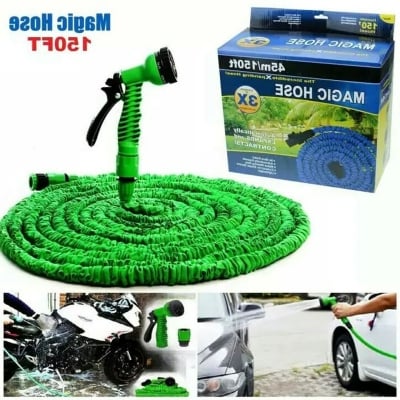Picture of Expandable Garden Hose Pipe 150 Ft  Magic Flexible Water Hose with High-Pressure Spray Gun for Car Wash, Lawn, and Garden – Durable, Lightweight, Leak-Proof (Multicolor, 1 Pack. (Blue)