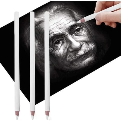 Picture of White Charcoal Pencil Set 3 Pcs for Sketching, Shading & Highlighting, Ideal for Artists & Designers (White)
