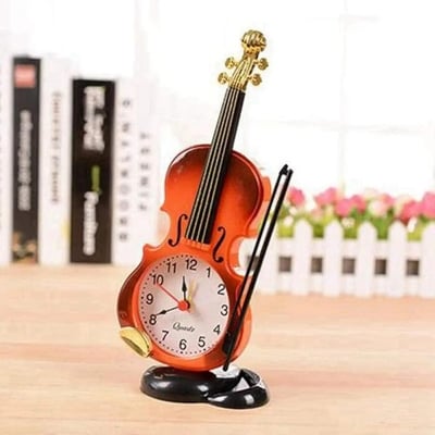 Picture of Mantel Clock Plastic Violin Shape Design Round Clock Battery Powered Quartz Loud Alarm Clock Table Decoration Best Beside Clock for Students/Boys/Girls-Red (Red)