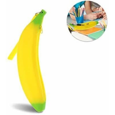 Picture of Silicone Banana Shaped Pencil Case 1 pcs for Kids | Fruits Style Pencil Pouch for Children | Art Plastic Pencil Box | Banana Shaped Geometry for Students (Yellow) (Yellow)