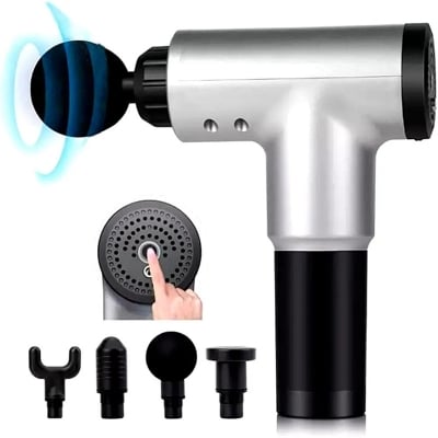 Picture of FASCIAL GU N Handheld Electric Deep Tissue Percussion Muscle Body Massager with 6-speed, for Pain and Stress Relief with 4 Massage Head (Black)