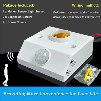 Picture of Motion Sensor Lamp holder Nut Socket with PIR Motion Sensing Switch Lamp Holder Nut Socket Bulb Socket AC Easy to Use (White)