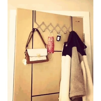 Picture of Flexible Back Door Hanger Rack Folding Stainless Steel Adjustable Back Door Hanger Hooks for Bathroom/Clothes/Towel Wardrobe Organizer 
1 Pcs (Silver)