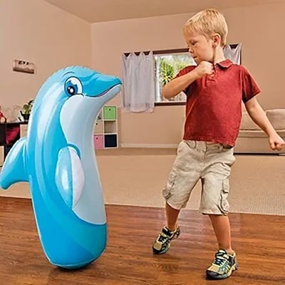 Picture of Bop Bag Inflatable Punching Bag  Dolphin Shape 38inchs PVC Material Boxing Bag Top for Kids 38inchs dolphin (Blue)