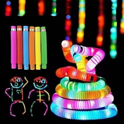 Picture of 2 pcs Luminous Pop Tube With LED Lighting Decompression Toy Diy Telescopic Pop Tube Bellows Sensory Stocking Toy (Multicolor)