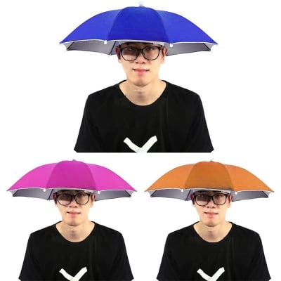 Picture of 65cm Sunscreen Windproof Hands Free Head Umbrella Cap Head Mounted Umbrella Top Foldable Hat Umbrella for Adults Men Women multicolor, Umbrella Hat (Multicolor)