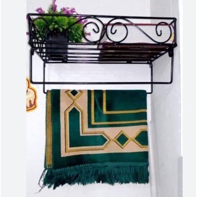 Picture of Metal Wall Mounted Qu-ran Stand with Jaynamaz Hangers – Perfect for Qu-ran Sharif Display and Prayer Needs for Home or Mosque Qur-an Sharif Rack লোহার কোরbআন শরীফ ও জায়নামাজ রাখার স্ট্যান্ড রেক 