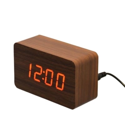 Picture of Wooden LED Alarm Clock Electronic Digital Temperature Display Desk Calendar Night Light (Brown)