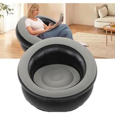 Picture of Inflatable Lounge Chair Blow up Chair for Outdoor Furniture Indoor Game Room Gray Black (Black)