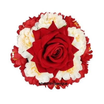 Picture of Beautiful Bridal Rose Hair Khopa Accessory - Hair Clip (Red,M)