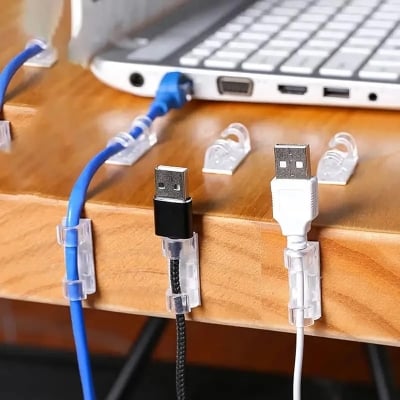 Picture of 10 PCS Cable Organizer for Desk Organization and Home/Office Self Adhesive Clips Wire Manager (White)