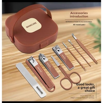 Picture of Professional Manicure Kit 7-Piece Stainless Steel Nail Clippers Set for Men & Women Travel Nail Care Set with Case Pedicure Tools & Grooming Kit (Multicolor) (Multicolor)