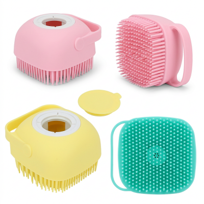 Picture of Bath Brush for cleaning and Massage of Back, Hair, Scalp & Body | Scrubber & Massager with Shampoo and Shower Gel Dispenser for Men, Women, Kids & Pets-Multicolor (Neutral)