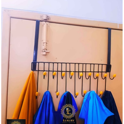 Picture of Over-The-Door Hook (Pack of 1), Heavy-Duty Over Door Hanger Holder for Coat Hanging, Robe, Hat, Clothes, Towels, Bathroom Organiser, Towel Rack, 19 Hooks (Black)