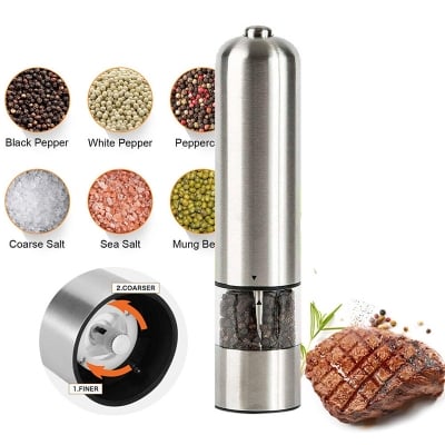 Picture of Electric Grinder Salt Black Pepper Mills Automatic Grinding Machine Adjustable Coarseness (Silver)