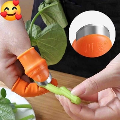 Picture of Gardening Thumb Cutter Tubing Tool Snooker Garden Plucking Plants Vegetables Separator Finger Tool Multifunctional Kitchen Cutter Useful and Attractive (Orange)