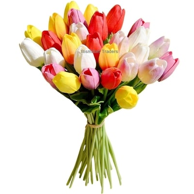 Picture of Artificial Tulip Flowers 10 Pcs looks real for Party Home Wedding Decoration (Multicolor)
