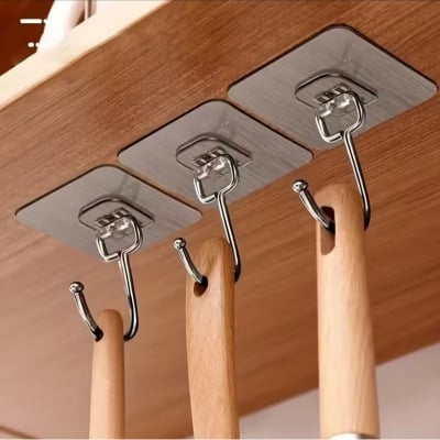 Picture of 3pcs Strong Large Hook Multi-Purpose Self Adhesive Hook Heavy Duty Wall Hooks Door Key Towel Wall Hook for Bathroom Kitchen Home (Multicolor)